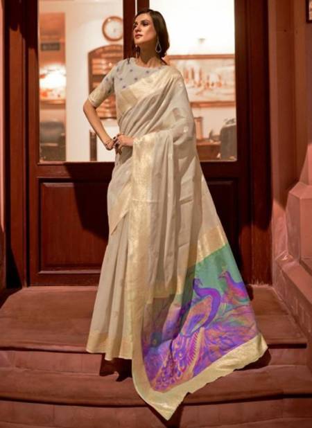Cream Colour RAJTEX KSWARA SILK New Designer Wedding Wear Heavy Weaving Silk Latest Saree Collection 234002